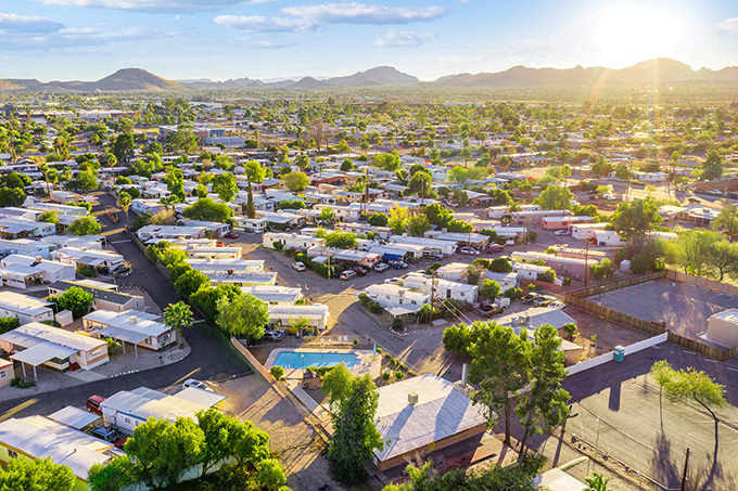 Bird's eye view of the Five Star Mobile Home Park in Tucson AZ
